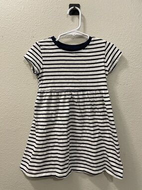 Toddler Girl Navy & White Striped Short Sleeve Casual Dress